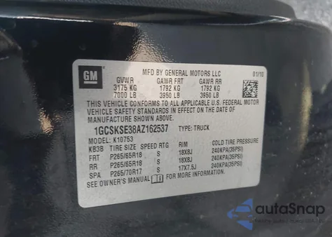 2010 Chevrolet Silverado 1500 Lt из США, поврежденный, VIN 1GCSKSE38AZ162537